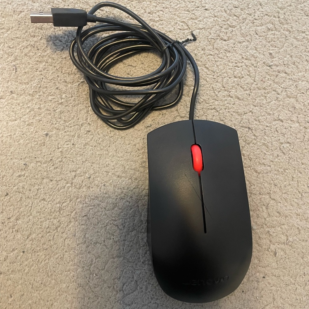Lenovo Black Wired Mouse with Red Scroll Wheel